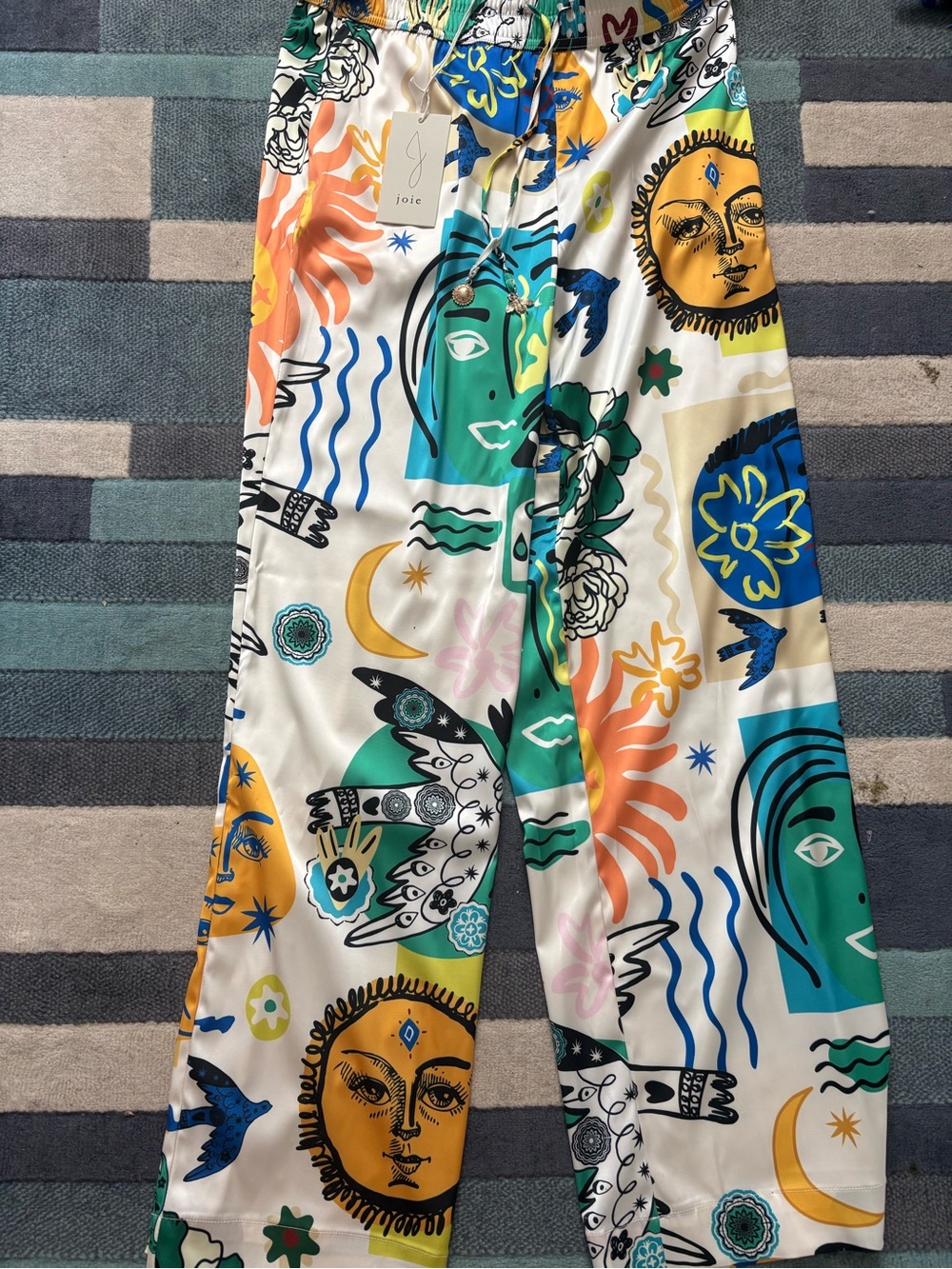Joie Printed Satin Wide-Leg Pants - Multi Sun & Face Motif s